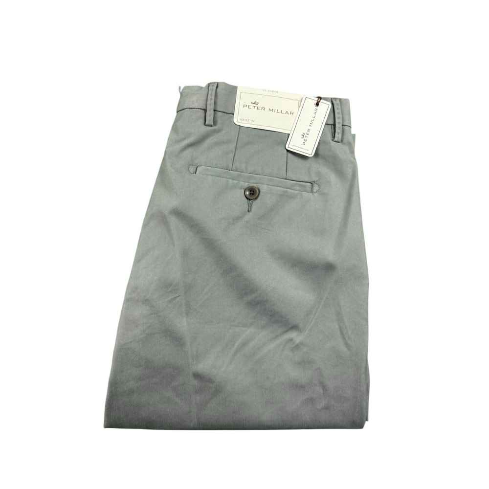 Peter Millar Flat Front Gray Mens Cotton Blend Mens Trouser Size 32X35 NWT